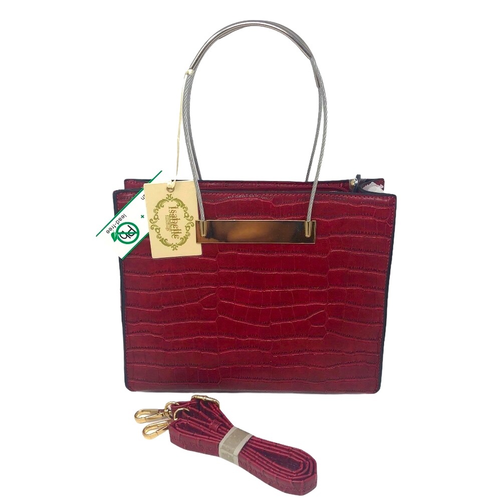 NEW ISABELLE Red Vegan Crocodile Satchel Crossbody Bag